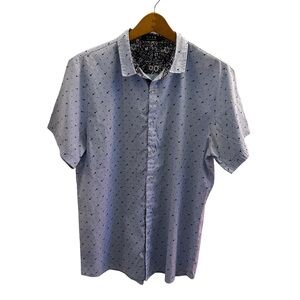 SSLR Men's Casual Light Blue Button Down Shirt With Pipes and Mustaches Size L